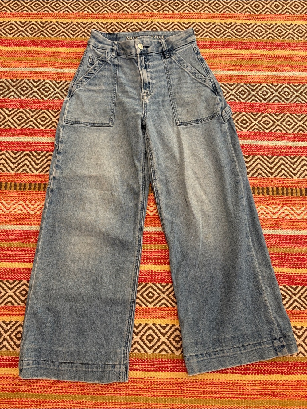 American Eagle Curvy Super High Rise Baggy Wide Leg Carpenter Painter Jeans 00